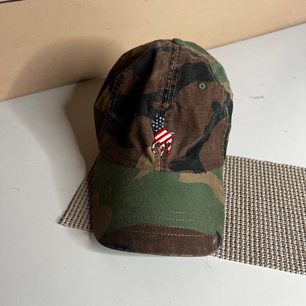 Polo Ralph Lauren Camo American Flag Pony Baseball Cap Hat Adjustable Camouflage
